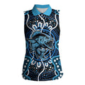 Custom Barramundi Fishing Women Sleeveless Polo Shirt Indigenous Aboriginal Dot Art Blue Fish