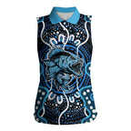 Custom Barramundi Fishing Women Sleeveless Polo Shirt Indigenous Aboriginal Dot Art Blue Fish