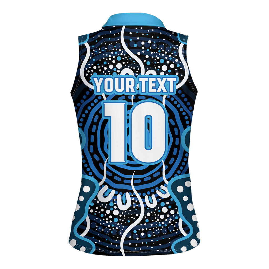 Custom Barramundi Fishing Women Sleeveless Polo Shirt Indigenous Aboriginal Dot Art Blue Fish