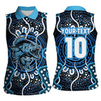 Custom Barramundi Fishing Women Sleeveless Polo Shirt Indigenous Aboriginal Dot Art Blue Fish