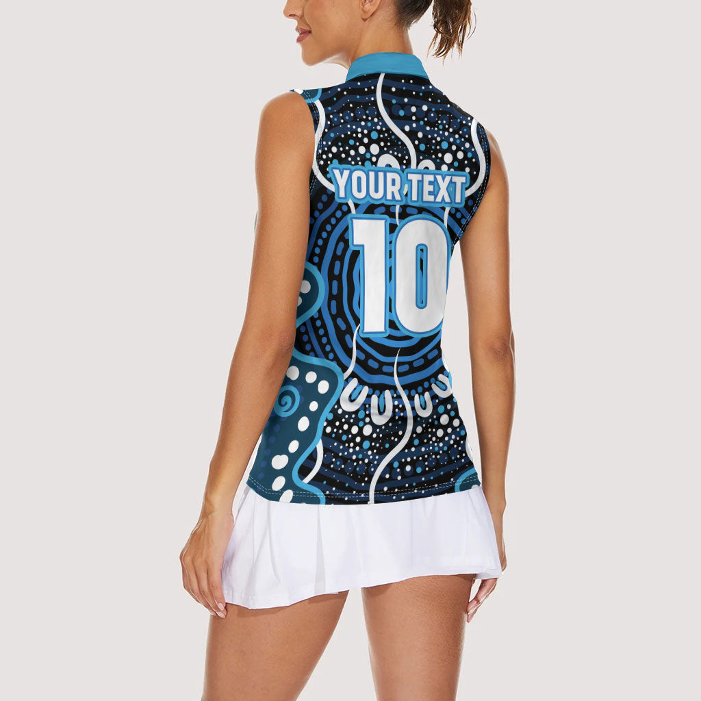 Custom Barramundi Fishing Women Sleeveless Polo Shirt Indigenous Aboriginal Dot Art Blue Fish