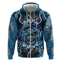 Custom Barramundi Fishing Zip Hoodie Indigenous Aboriginal Dot Art Blue Fish