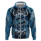 Custom Barramundi Fishing Zip Hoodie Indigenous Aboriginal Dot Art Blue Fish