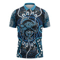 Custom Barramundi Fishing Zipper Polo Shirt Indigenous Aboriginal Dot Art Blue Fish