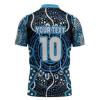 Custom Barramundi Fishing Zipper Polo Shirt Indigenous Aboriginal Dot Art Blue Fish