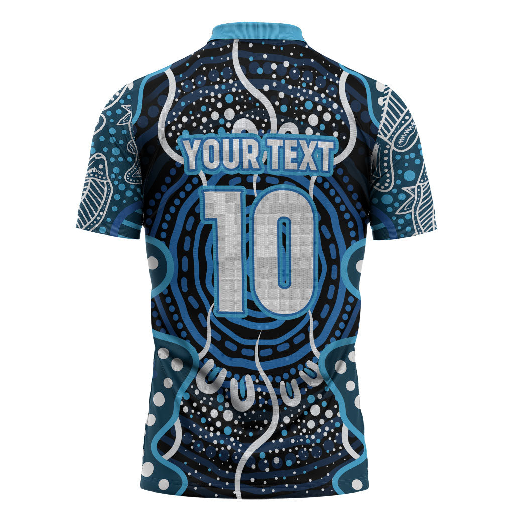 Custom Barramundi Fishing Zipper Polo Shirt Indigenous Aboriginal Dot Art Blue Fish