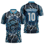 Custom Barramundi Fishing Zipper Polo Shirt Indigenous Aboriginal Dot Art Blue Fish