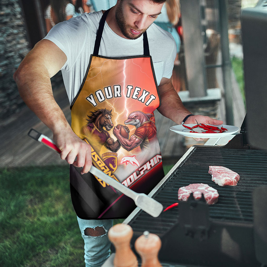 Personalized Brisbane Broncos vs Dolphins Apron Battle Epic Lightning Storm Mascot