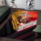 Personalized Brisbane Broncos vs Dolphins Area Rug Battle Epic Lightning Storm Mascot