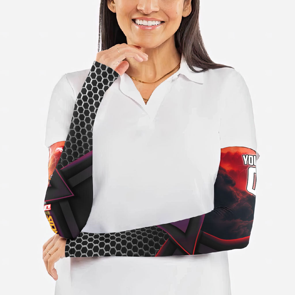 Personalized Brisbane Broncos vs Dolphins Arm Sleeves Battle Epic Lightning Storm Mascot