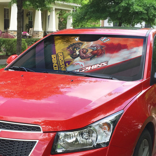 Personalized Brisbane Broncos vs Dolphins Auto Sun Shade Battle Epic Lightning Storm Mascot