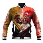 Personalized Brisbane Broncos vs Dolphins Baseball Jacket Battle Epic Lightning Storm Mascot
