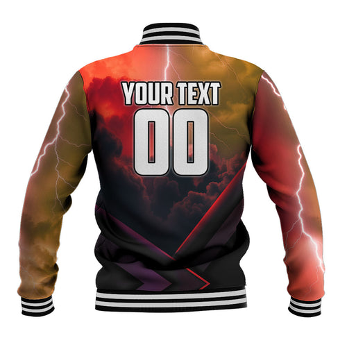 Personalized Brisbane Broncos vs Dolphins Baseball Jacket Battle Epic Lightning Storm Mascot