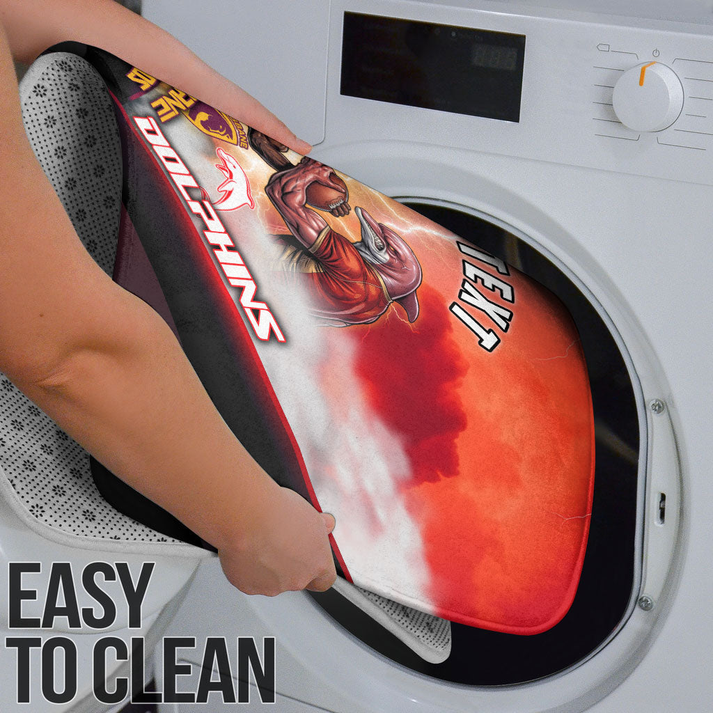 Personalized Brisbane Broncos vs Dolphins Bathroom Set Battle Epic Lightning Storm Mascot
