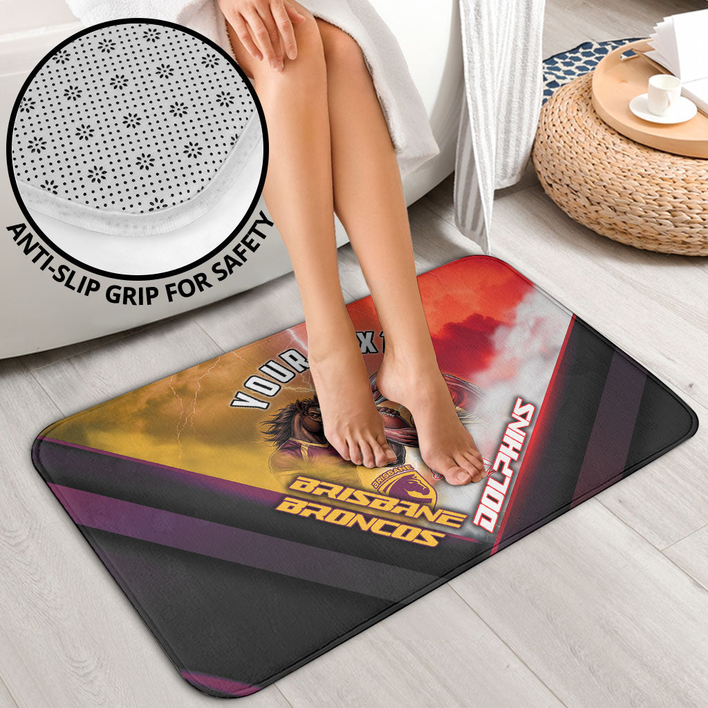 Personalized Brisbane Broncos vs Dolphins Bathroom Set Battle Epic Lightning Storm Mascot