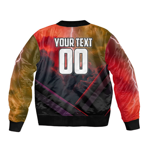 Personalized Brisbane Broncos vs Dolphins Bomber Jacket Battle Epic Lightning Storm Mascot
