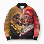 Personalized Brisbane Broncos vs Dolphins Bomber Puffer Jacket Battle Epic Lightning Storm Mascot