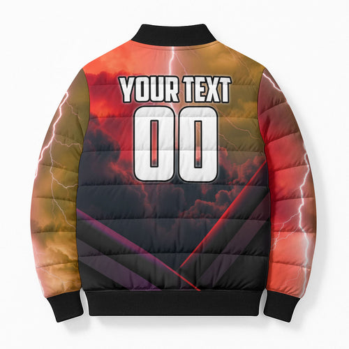 Personalized Brisbane Broncos vs Dolphins Bomber Puffer Jacket Battle Epic Lightning Storm Mascot