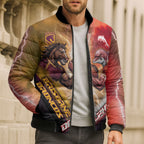 Personalized Brisbane Broncos vs Dolphins Bomber Puffer Jacket Battle Epic Lightning Storm Mascot