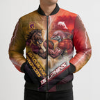 Personalized Brisbane Broncos vs Dolphins Bomber Puffer Jacket Battle Epic Lightning Storm Mascot