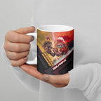 Personalized Brisbane Broncos vs Dolphins Ceramic Mug Battle Epic Lightning Storm Mascot