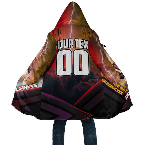Personalized Brisbane Broncos vs Dolphins Cloak Battle Epic Lightning Storm Mascot