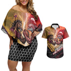 Personalized Brisbane Broncos vs Dolphins Couples Matching Off Shoulder Short Dress and Hawaiian Shirt Battle Epic Lightning Storm Mascot