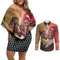 Personalized Brisbane Broncos vs Dolphins Couples Matching Off Shoulder Short Dress and Long Sleeve Button Shirt Battle Epic Lightning Storm Mascot