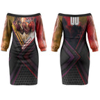 Personalized Brisbane Broncos vs Dolphins Couples Matching Off The Shoulder Long Sleeve Dress and Hawaiian Shirt Battle Epic Lightning Storm Mascot