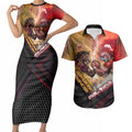 Personalized Brisbane Broncos vs Dolphins Couples Matching Short Sleeve Bodycon Dress and Hawaiian Shirt Battle Epic Lightning Storm Mascot
