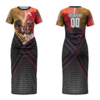 Personalized Brisbane Broncos vs Dolphins Couples Matching Short Sleeve Bodycon Dress and Hawaiian Shirt Battle Epic Lightning Storm Mascot