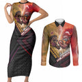 Personalized Brisbane Broncos vs Dolphins Couples Matching Short Sleeve Bodycon Dress and Long Sleeve Button Shirt Battle Epic Lightning Storm Mascot