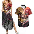 Personalized Brisbane Broncos vs Dolphins Couples Matching Summer Maxi Dress and Hawaiian Shirt Battle Epic Lightning Storm Mascot