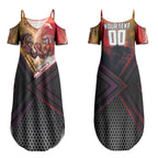 Personalized Brisbane Broncos vs Dolphins Couples Matching Summer Maxi Dress and Long Sleeve Button Shirt Battle Epic Lightning Storm Mascot