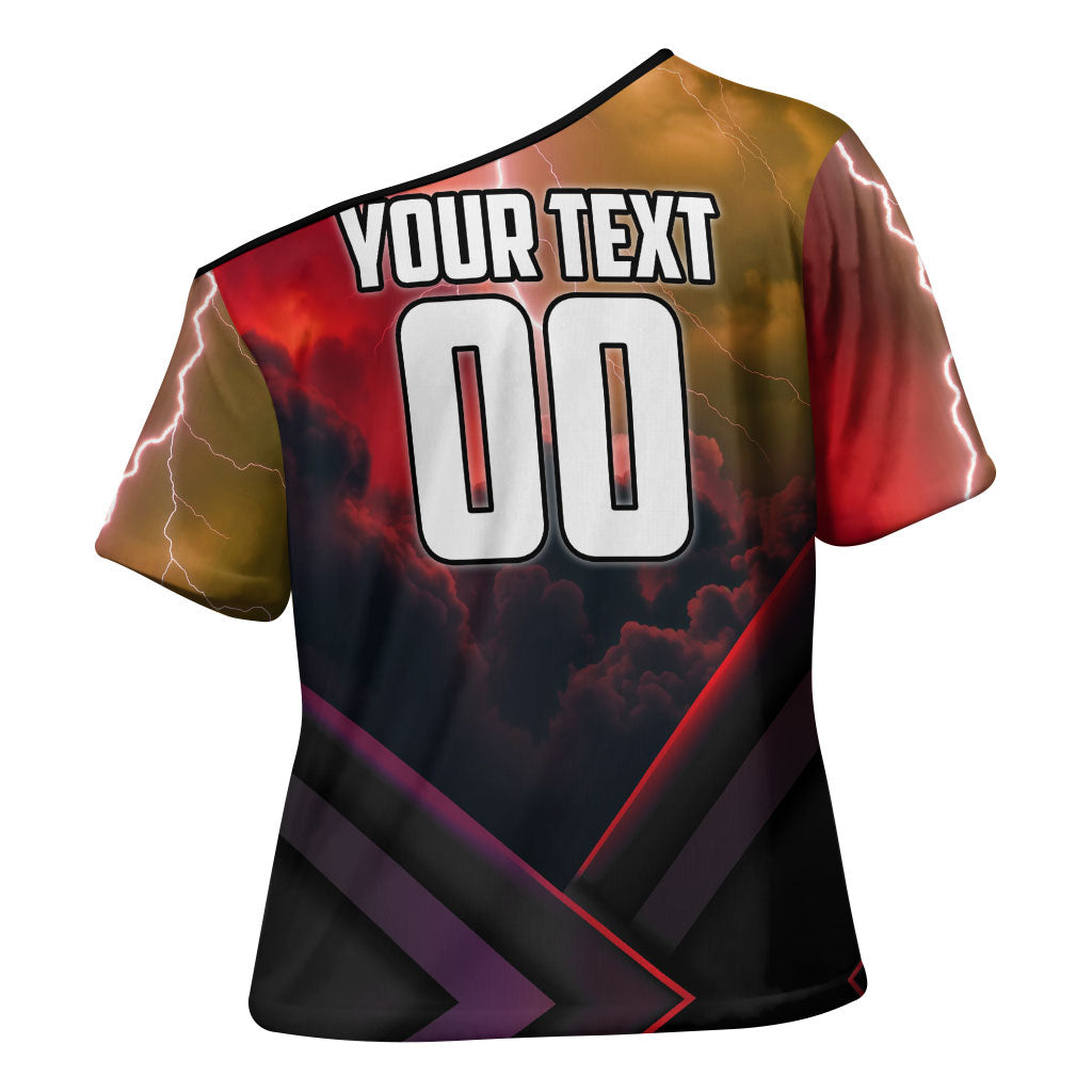 Personalized Brisbane Broncos vs Dolphins Cross Shoulder Shirt Battle Epic Lightning Storm Mascot