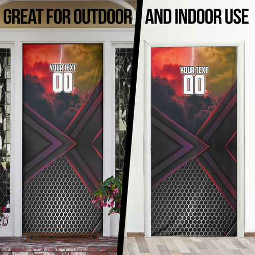 Personalized Brisbane Broncos vs Dolphins Door Cover Battle Epic Lightning Storm Mascot