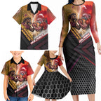 Personalized Brisbane Broncos vs Dolphins Family Matching Long Sleeve Bodycon Dress and Hawaiian Shirt Battle Epic Lightning Storm Mascot