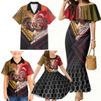 Personalized Brisbane Broncos vs Dolphins Family Matching Mermaid Dress and Hawaiian Shirt Battle Epic Lightning Storm Mascot