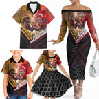 Personalized Brisbane Broncos vs Dolphins Family Matching Off The Shoulder Long Sleeve Dress and Hawaiian Shirt Battle Epic Lightning Storm Mascot