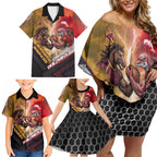 Personalized Brisbane Broncos vs Dolphins Family Matching Off Shoulder Short Dress and Hawaiian Shirt Battle Epic Lightning Storm Mascot