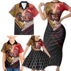 Personalized Brisbane Broncos vs Dolphins Family Matching Short Sleeve Bodycon Dress and Hawaiian Shirt Battle Epic Lightning Storm Mascot