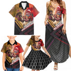 Personalized Brisbane Broncos vs Dolphins Family Matching Summer Maxi Dress and Hawaiian Shirt Battle Epic Lightning Storm Mascot