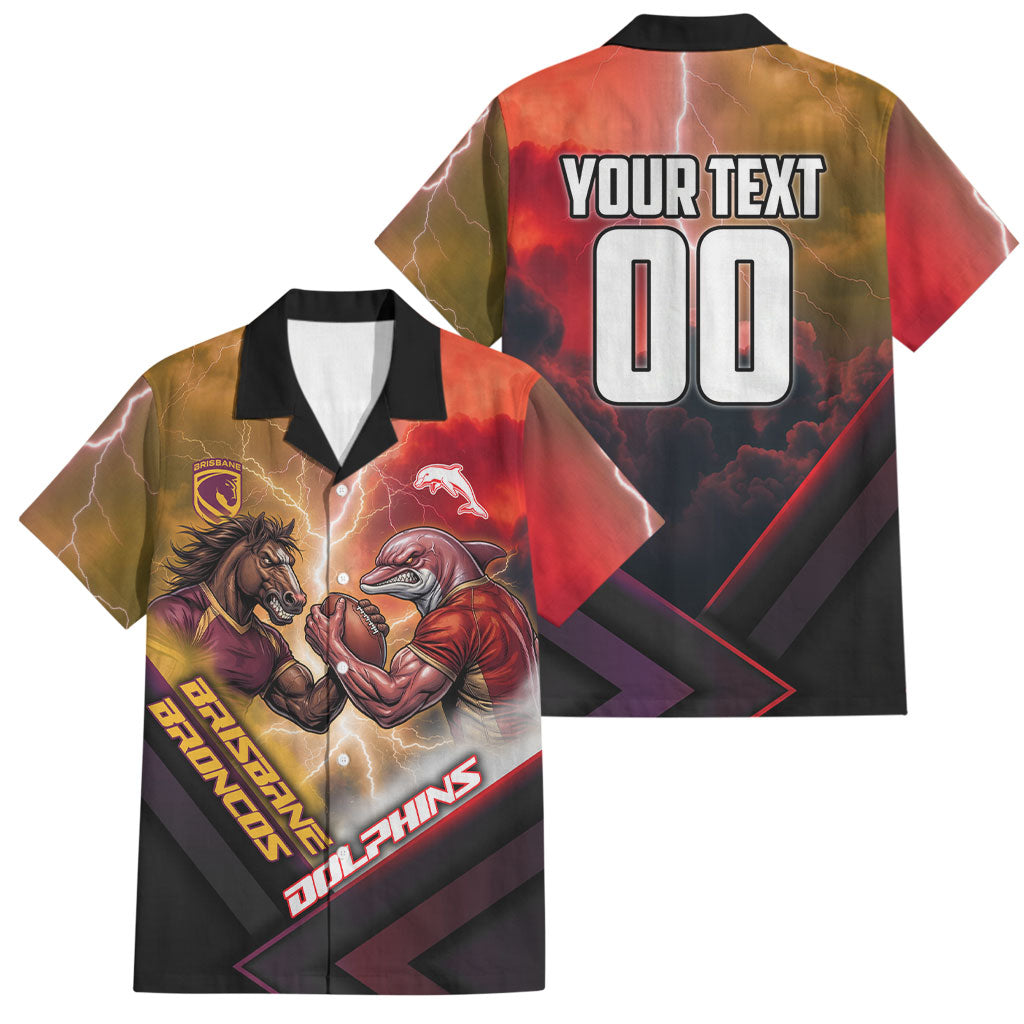 Personalized Brisbane Broncos vs Dolphins Family Matching Summer Maxi Dress and Hawaiian Shirt Battle Epic Lightning Storm Mascot