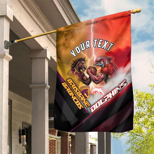 Personalized Brisbane Broncos vs Dolphins Garden Flag Battle Epic Lightning Storm Mascot