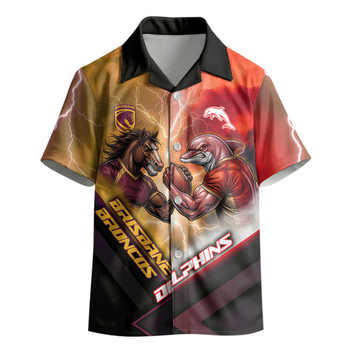 Personalized Brisbane Broncos vs Dolphins Kid Hawaiian Shirt Battle Epic Lightning Storm Mascot