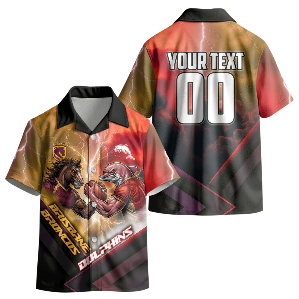 Personalized Brisbane Broncos vs Dolphins Kid Hawaiian Shirt Battle Epic Lightning Storm Mascot