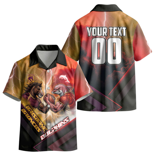 Personalized Brisbane Broncos vs Dolphins Kid Hawaiian Shirt Battle Epic Lightning Storm Mascot