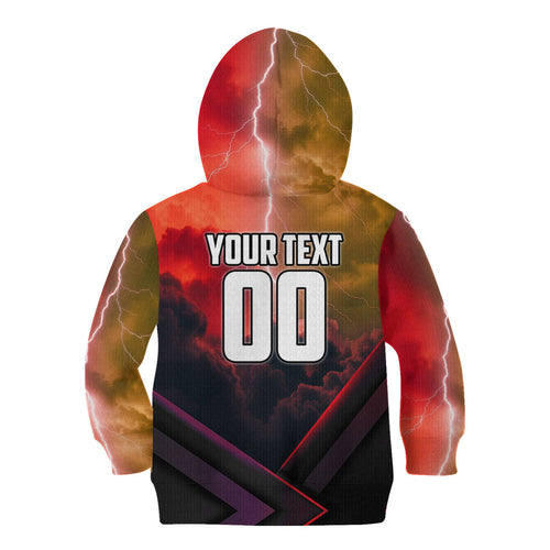Personalized Brisbane Broncos vs Dolphins Kid Hoodie Battle Epic Lightning Storm Mascot