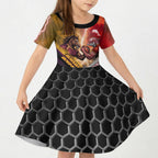 Personalized Brisbane Broncos vs Dolphins Kid Short Sleeve Dress Battle Epic Lightning Storm Mascot