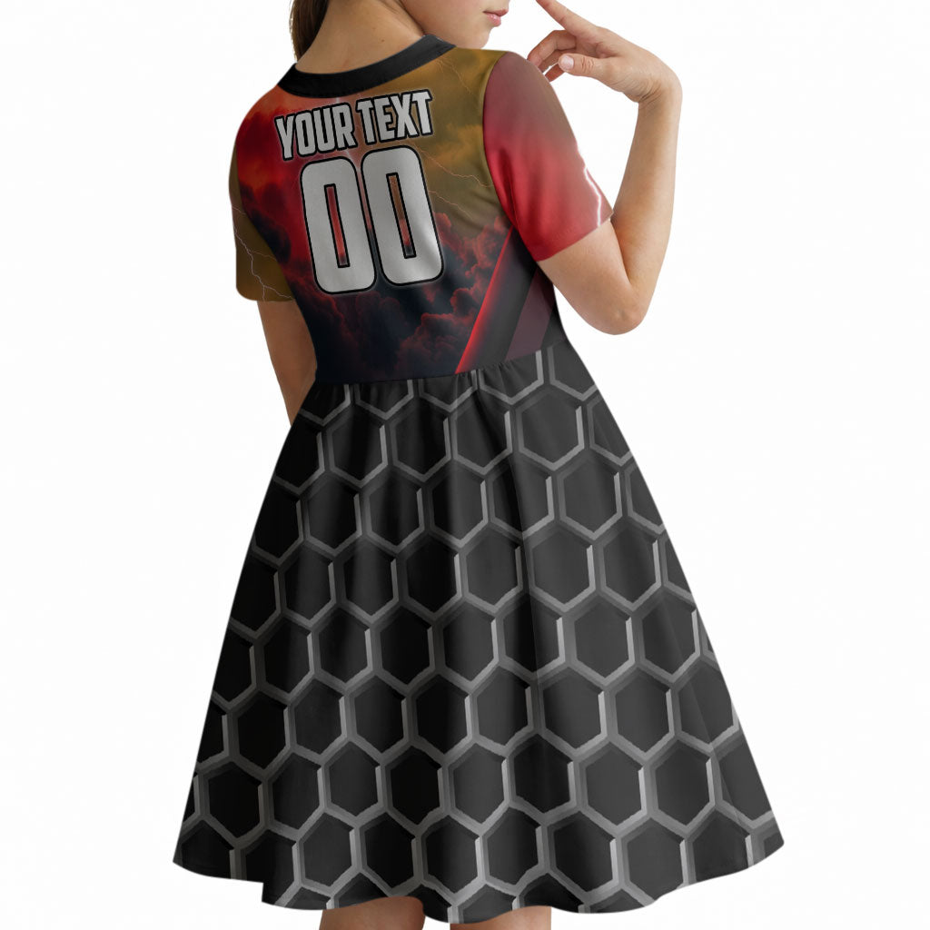 Personalized Brisbane Broncos vs Dolphins Kid Short Sleeve Dress Battle Epic Lightning Storm Mascot
